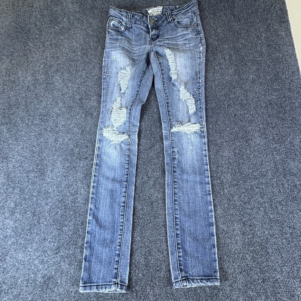 Hot Kiss Skinny Lily Jeans Womens 26x30 Blue Denim Mid Rise‎ Distressed Slim Fit
